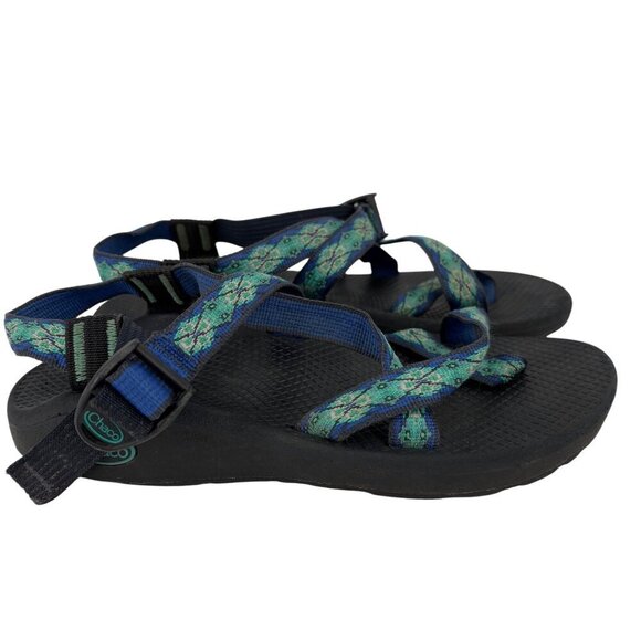 Chaco Classic Sport Sandals Womens Size 8 Blue Green Aztec Toe Wrap - Picture 1 of 7
